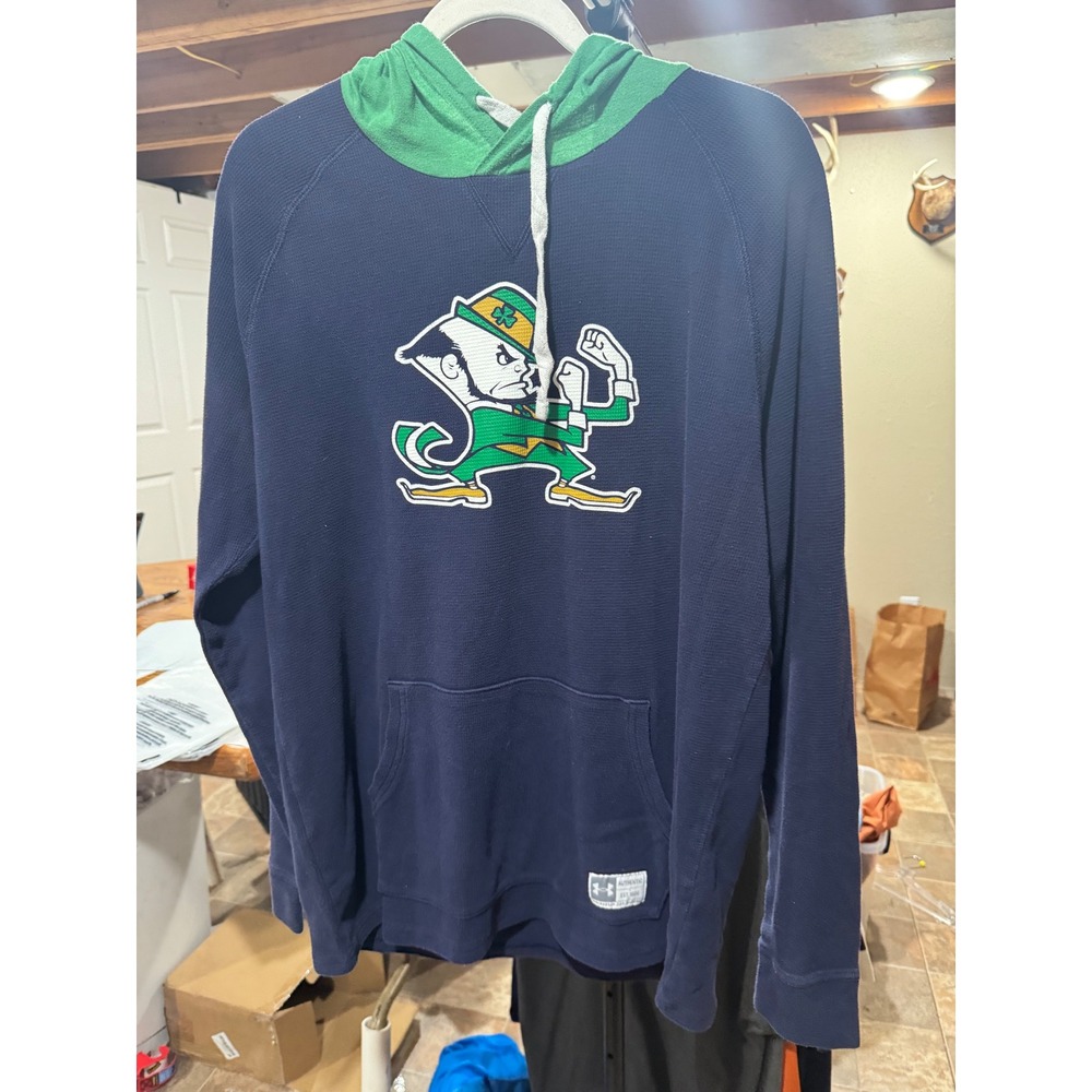 Under Armour Notre Dame Fighting Irish Hoodie Mens Large Navy Blue WaffleThermal